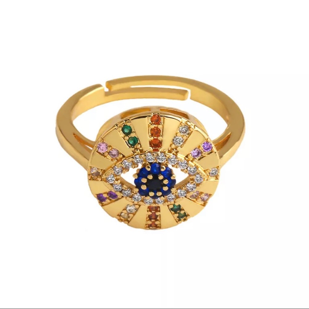 Swarovski Crystal Rainbow & 18k Gold Evil Eye Ring